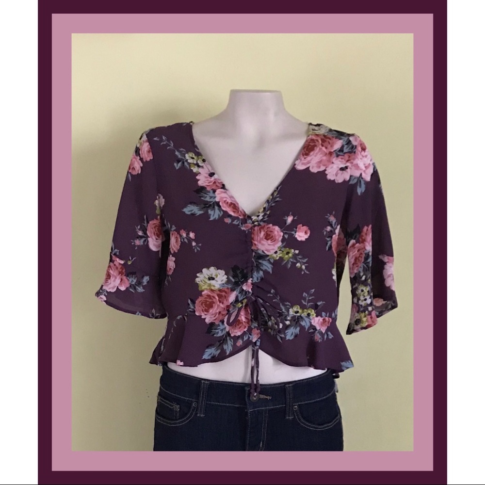 Polly & Esther Floral Bell Crop Top